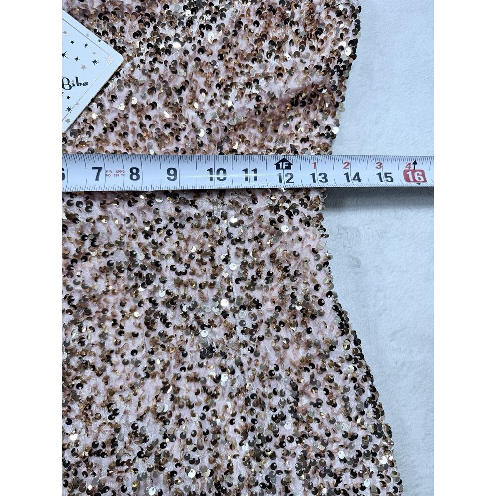 Angel Biba NWT Blush Sequin Mini Dress Rose Gold Cocktail Party Wedding Guest M - Picture 5 of 16